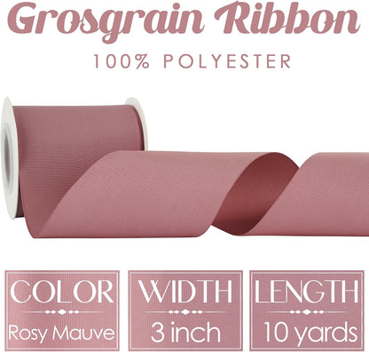 Rosy Mauve Grosgrain Ribbon 3 Inch Grosgrain Hair Ribbons 10 Yards Per Roll Pink Wedding Ribbon for Cheer Bow, Hair Bow Supplies Wide Ribbons for Crafts, Sewing, Scrapbooking