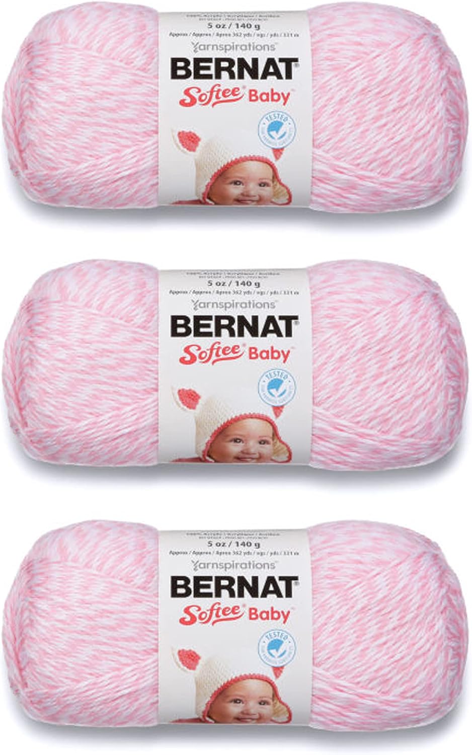 Softee Baby Yarn for Crocheting Soft, Pink Marl, 3-Pack
