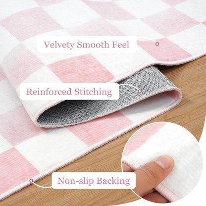 5x7 Pink Checkered Rug for Bedroom Aesthetic Nursery Decor