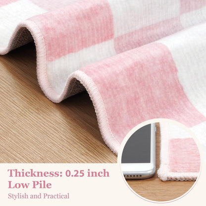 5x7 Pink Checkered Rug for Bedroom Aesthetic Nursery Decor