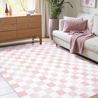 5x7 Pink Checkered Rug for Bedroom Aesthetic Nursery Decor