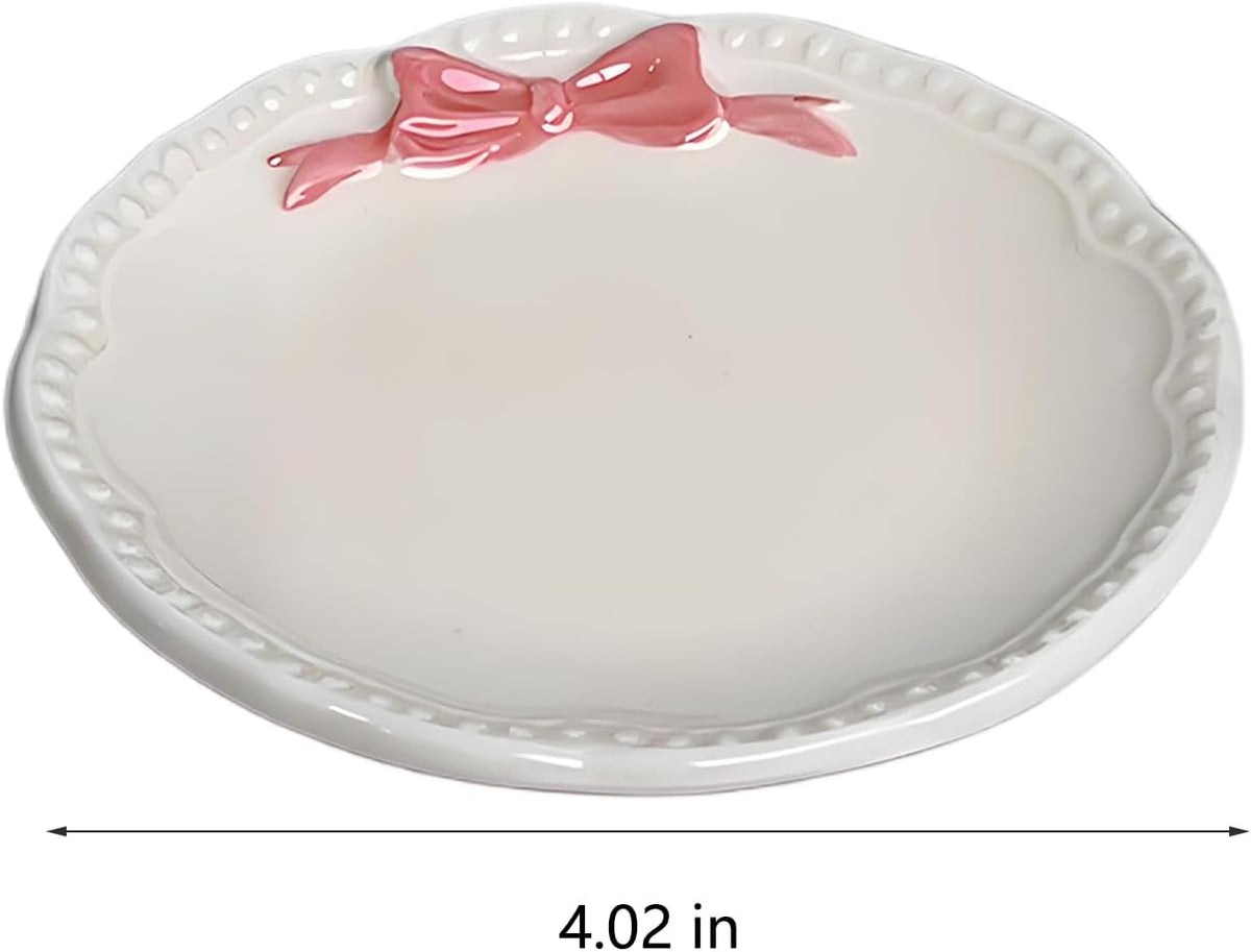 Bow Jewelry Holder Ceramic Pink Dish Cute Coquette Small Tray for Rings and Trinkets Tiny Bowls for Bathroom Vanity Little Ceramic Jewelry Tray for Elegant Organization