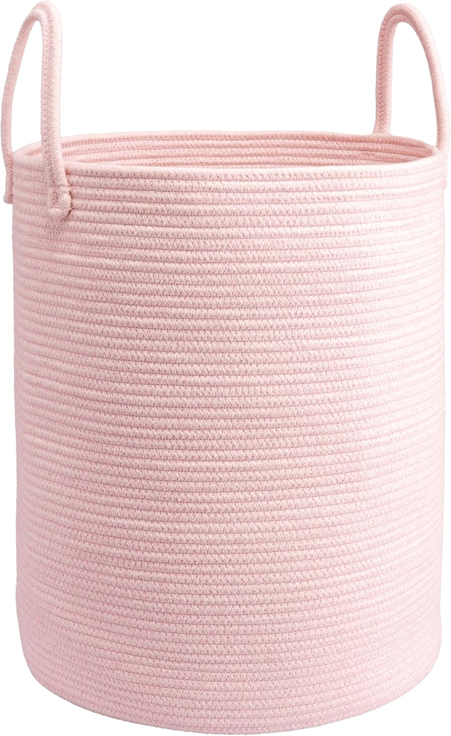 Woven Cotton Rope Laundry Basket, 15" x 20" Laundry Hamper, Pink