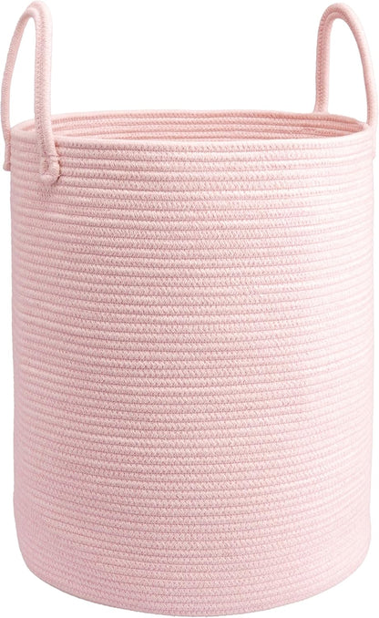 Woven Cotton Rope Laundry Basket, 15" x 20" Laundry Hamper, Pink