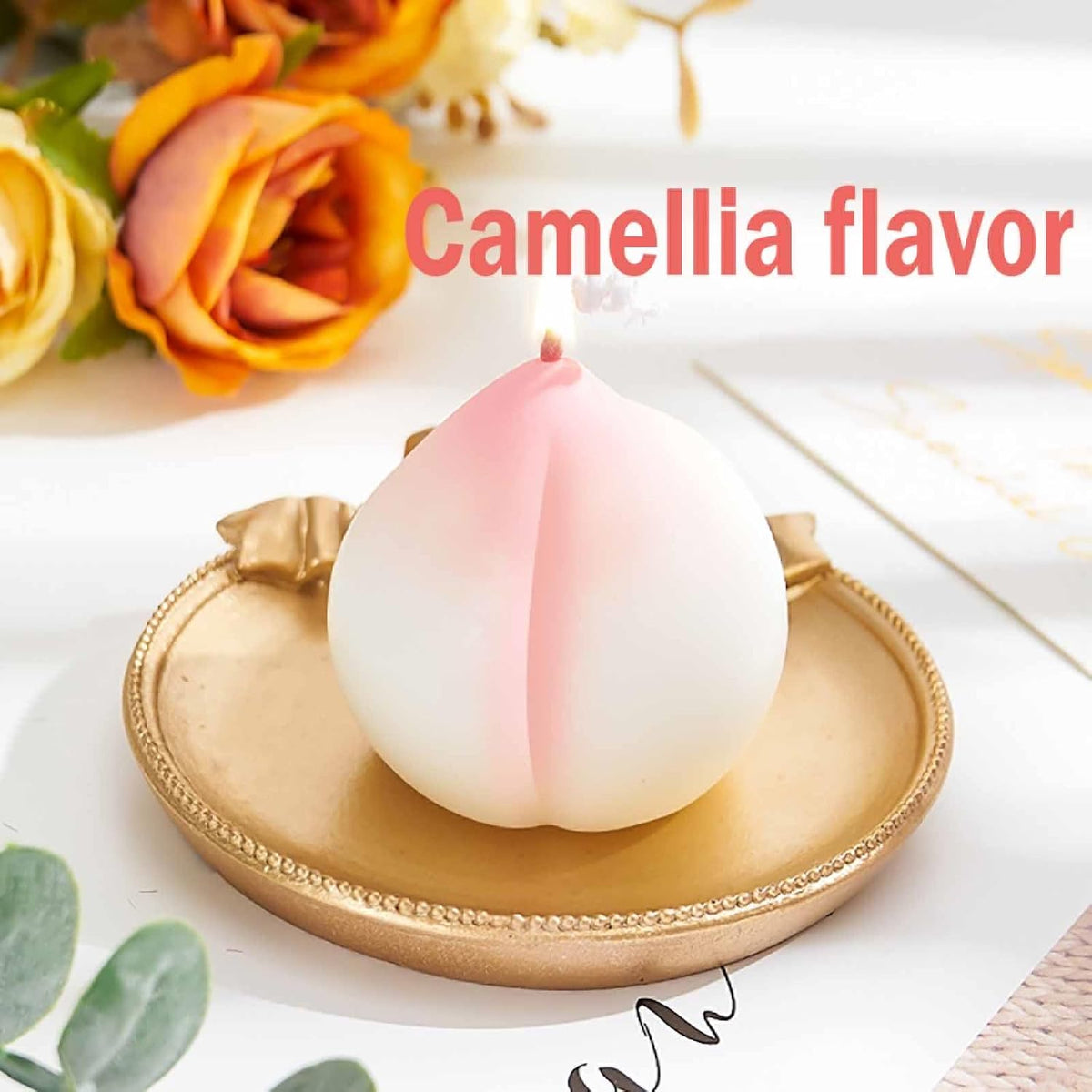 Creative Peach Shaped Scented Candle - Handmade Camellia Fragrance, Fruit Design for Home Decor, Great Gift, Paraffin Wax, Unique Aromatherapy Candle, 2PCS (Camellia Flavor)