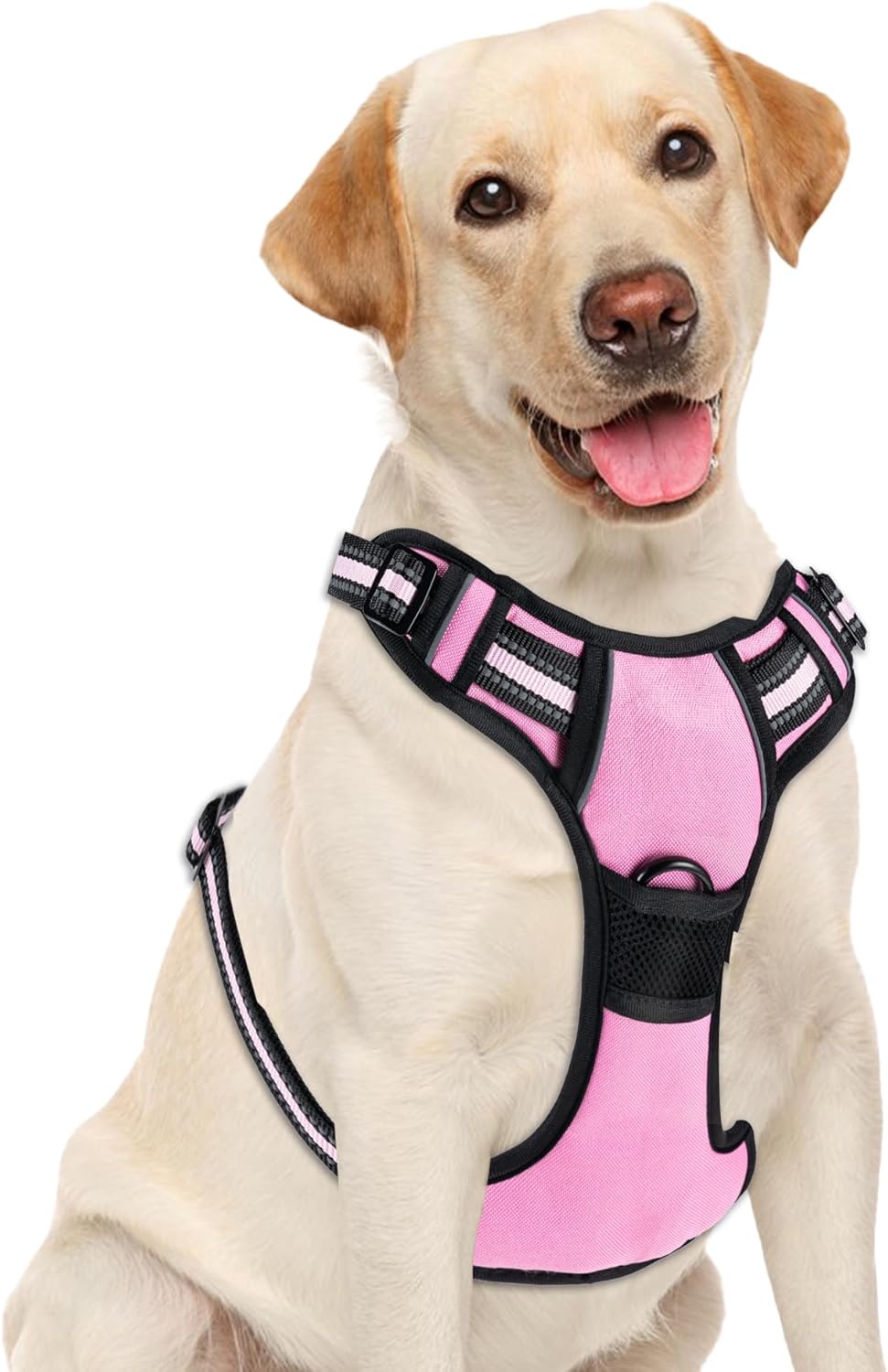 No Pull Dog Harness, Adjustable Reflective Front Clip Pet Vest with Easy Control Handle for Medium Large Dogs (Pink,M)