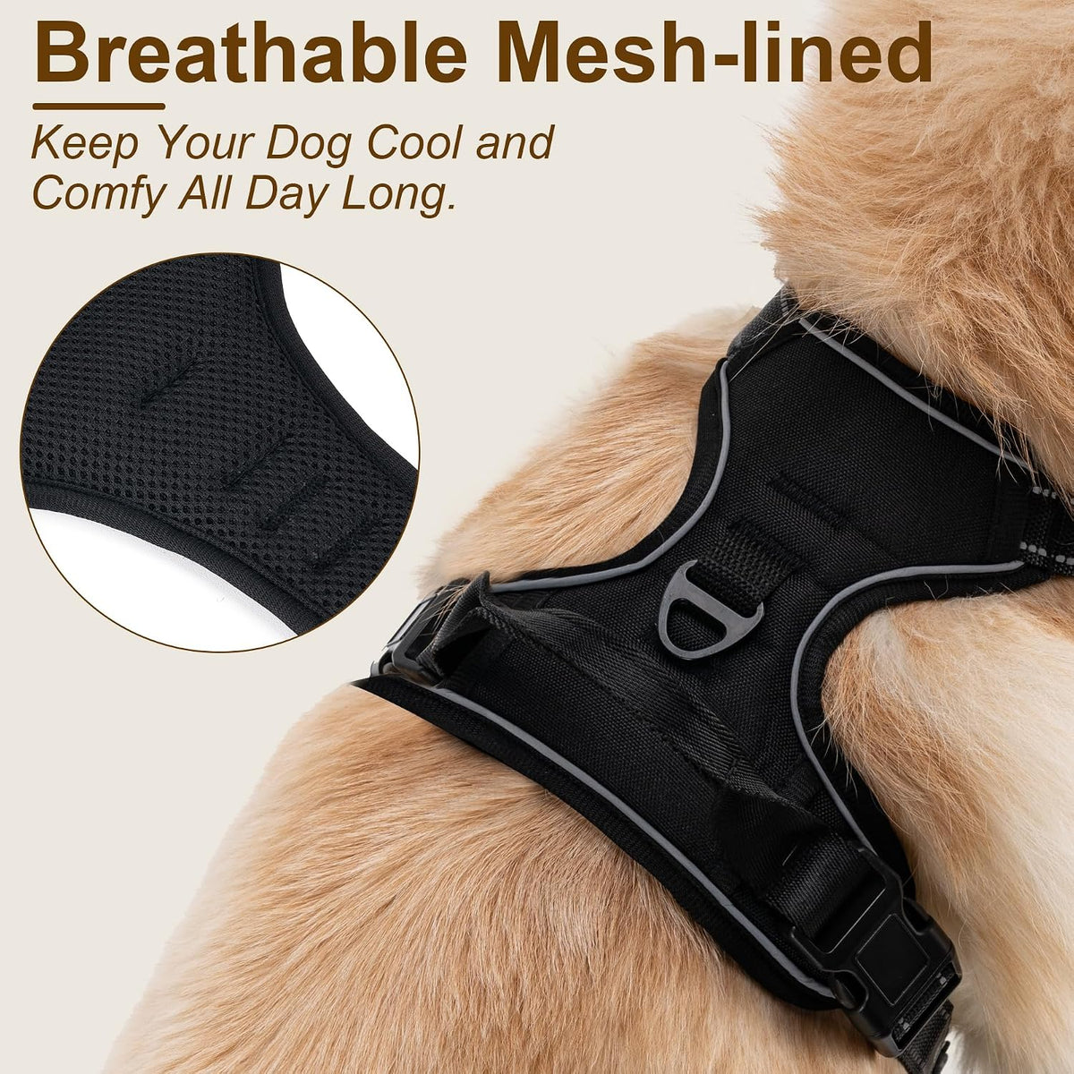 No Pull Dog Harness, Adjustable Reflective Front Clip Pet Vest with Easy Control Handle for Medium Large Dogs (Pink,M)