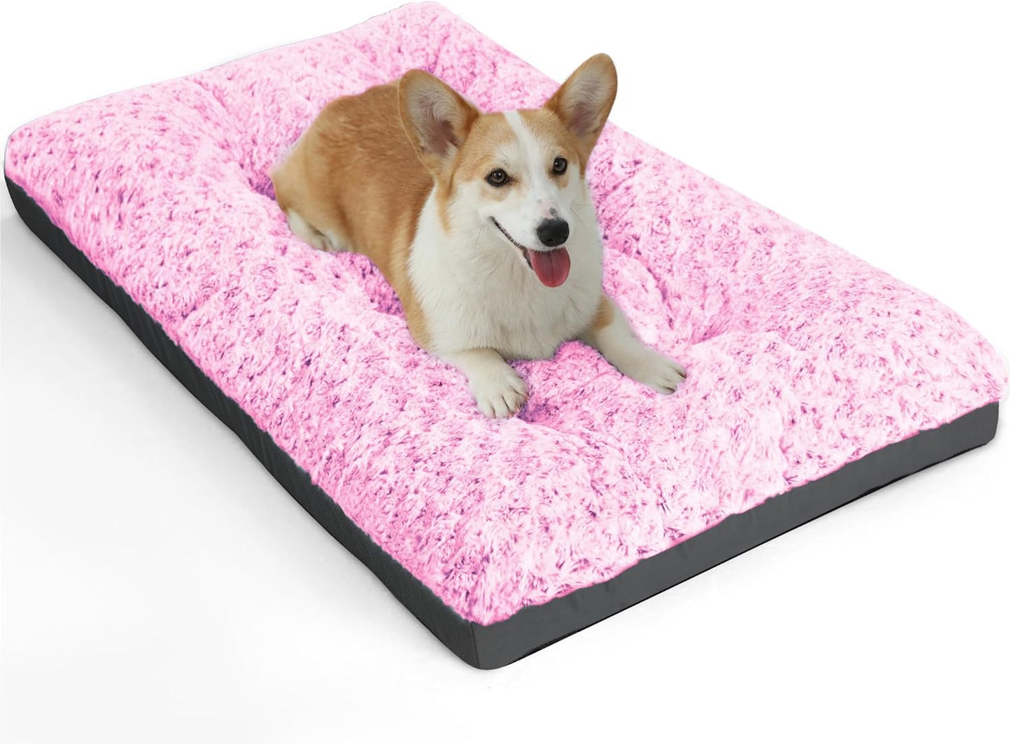 Dog Bed Medium Sized Dog, Washable Plush Pet Bed for Crate, Anti-Slip Pet Mat for Cages, Comfy Crate Pad for Outdoor/Indoor/Car Use, Soft Kennel Pad for Dogs Up to 40 lbs, 29"x19", Pink