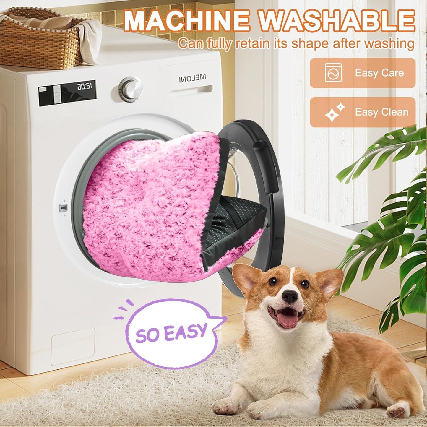 Dog Bed Medium Sized Dog, Washable Plush Pet Bed for Crate, Anti-Slip Pet Mat for Cages, Comfy Crate Pad for Outdoor/Indoor/Car Use, Soft Kennel Pad for Dogs Up to 40 lbs, 29"x19", Pink