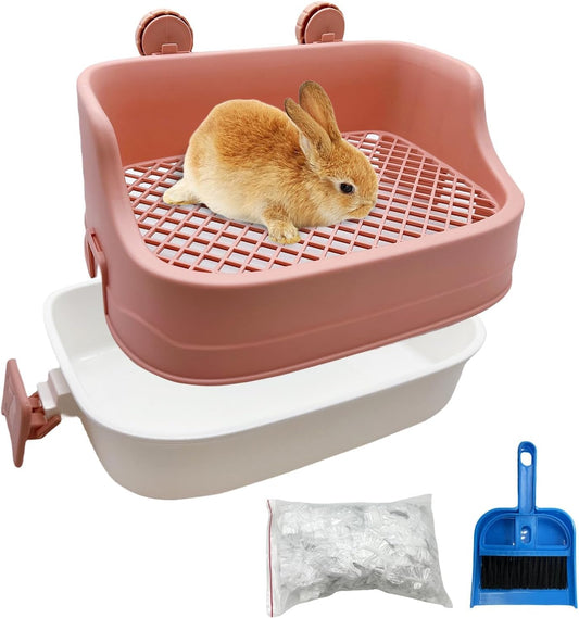 Rabbit Litter Box Bunny Potty Training Litter Boxes Guinea Pig Corner Bedding Box Small Animal Toilet for Ferret,Chinchilla,Galesaur(Pink)