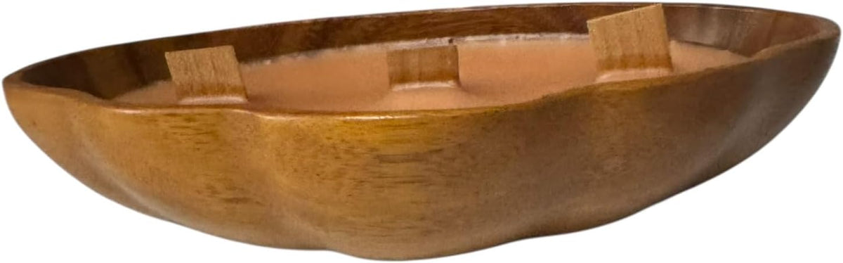 Parker Peach Candle in Repurposed Wooden Scalloped Bowl, 10 fl oz, 3-Wick