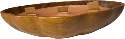 Parker Peach Candle in Repurposed Wooden Scalloped Bowl, 10 fl oz, 3-Wick