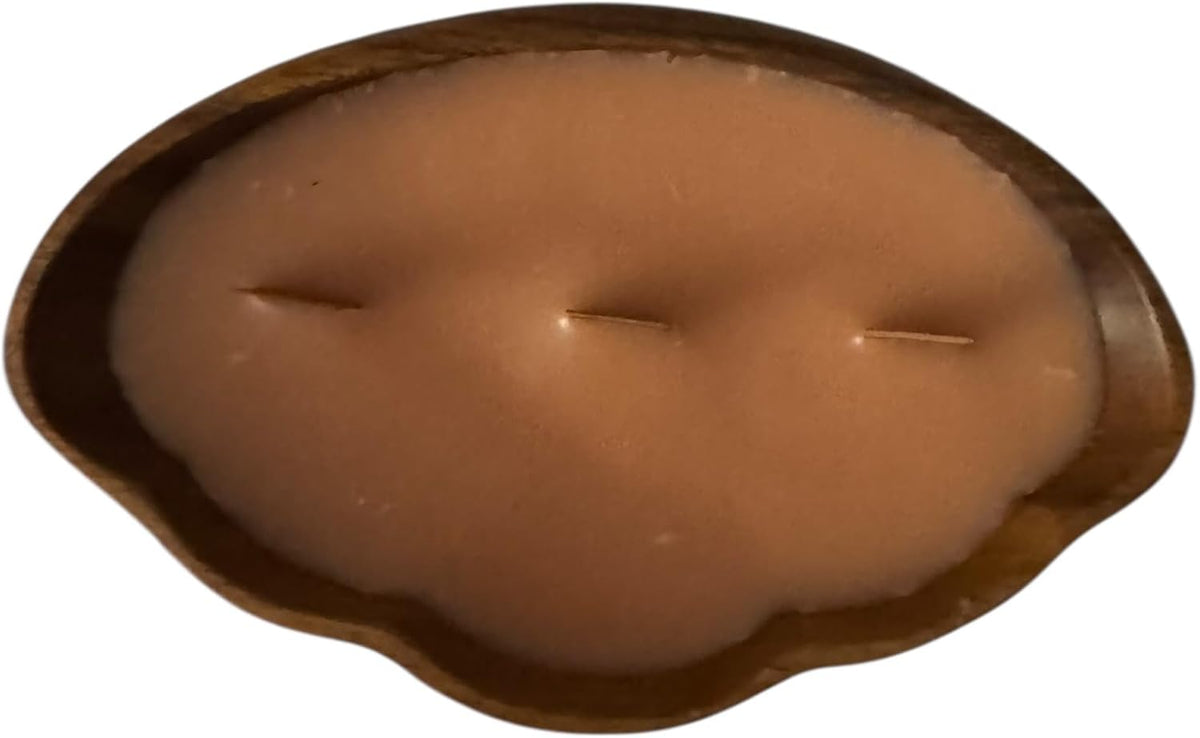 Parker Peach Candle in Repurposed Wooden Scalloped Bowl, 10 fl oz, 3-Wick