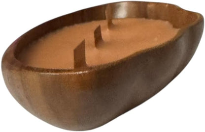 Parker Peach Candle in Repurposed Wooden Scalloped Bowl, 10 fl oz, 3-Wick