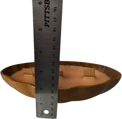 Parker Peach Candle in Repurposed Wooden Scalloped Bowl, 10 fl oz, 3-Wick