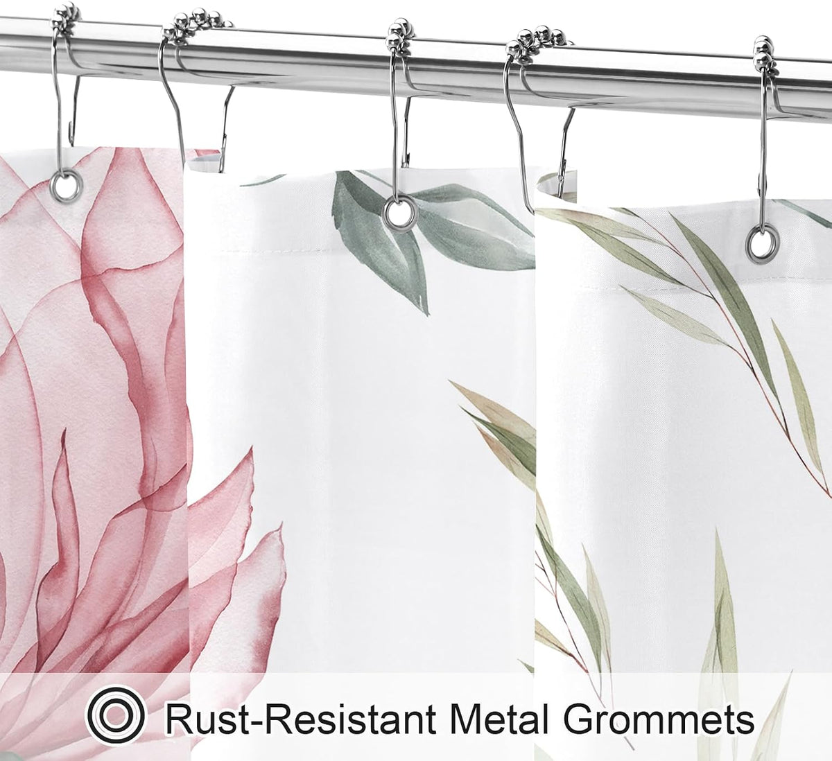 Pink Boho Floral Shower Curtain, Watercolor Botanical Design, 72 x 72