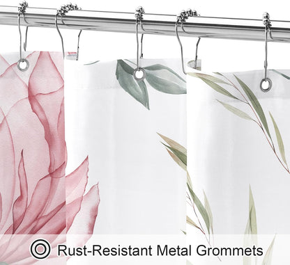 Pink Boho Floral Shower Curtain, Watercolor Botanical Design, 72 x 72