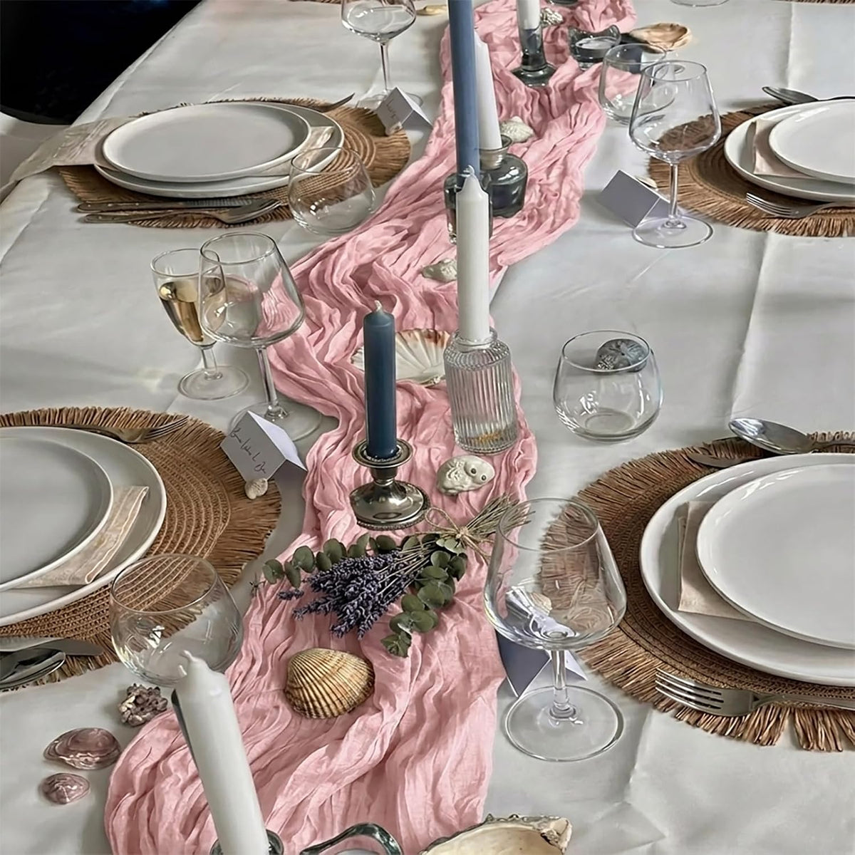 10 Pack Light Pink Cheesecloth Table Runner, 17x108 Inch