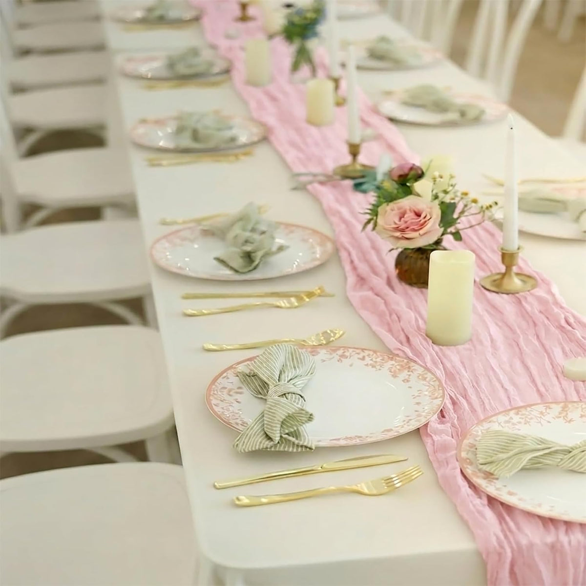 10 Pack Light Pink Cheesecloth Table Runner, 17x108 Inch