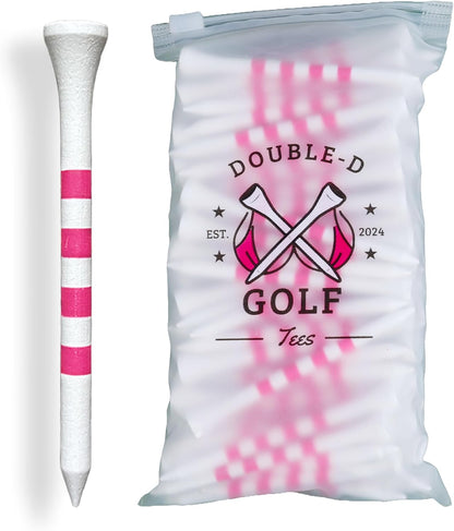 Bamboo Golf Tees Supporting Breast Cancer Research | Profit Donation | Two Size Options (2 3/4" & 3 1/4") | Striped Pink and White | Biodegradable & Eco-Friendly