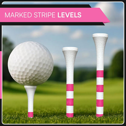 Bamboo Golf Tees Supporting Breast Cancer Research | Profit Donation | Two Size Options (2 3/4" & 3 1/4") | Striped Pink and White | Biodegradable & Eco-Friendly