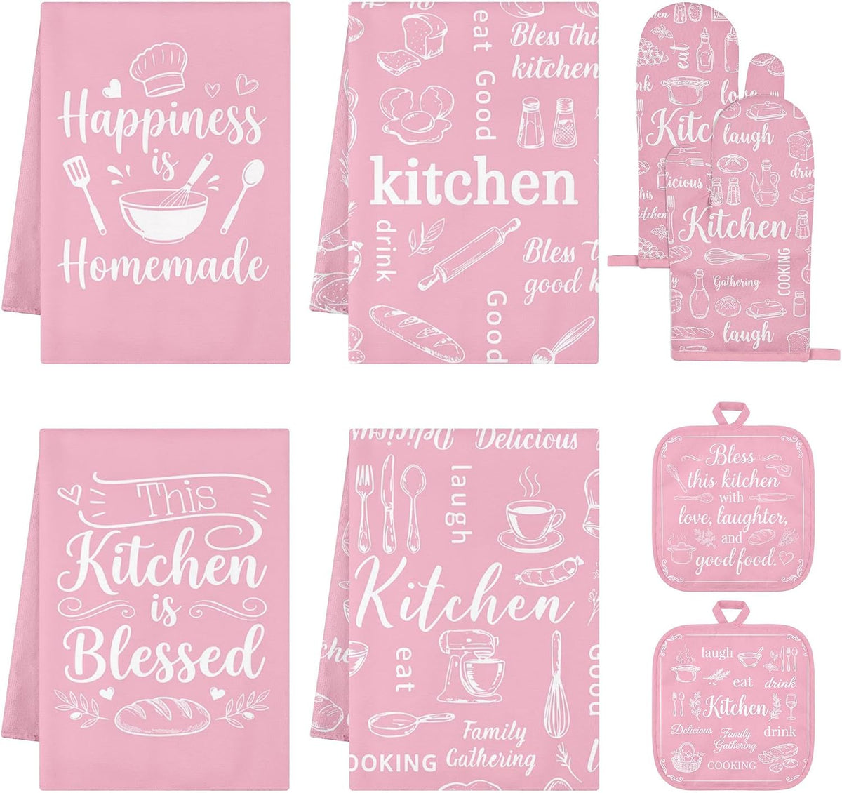 Pink Kitchen Decor Set, Pink Kitchen Towels, 8 Pack