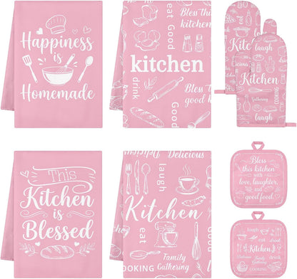 Pink Kitchen Decor Set, Pink Kitchen Towels, 8 Pack