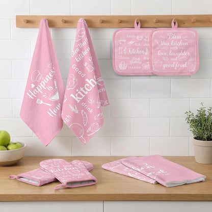 Pink Kitchen Decor Set, Pink Kitchen Towels, 8 Pack