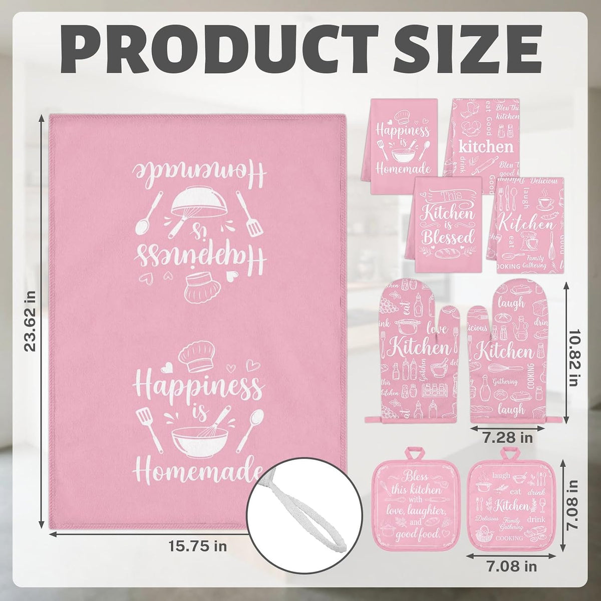 Pink Kitchen Decor Set, Pink Kitchen Towels, 8 Pack