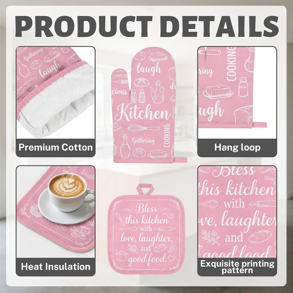 Pink Kitchen Decor Set, Pink Kitchen Towels, 8 Pack