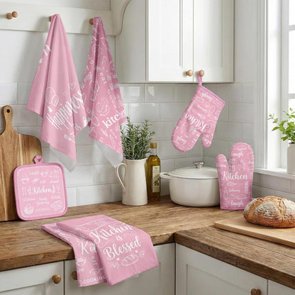 Pink Kitchen Decor Set, Pink Kitchen Towels, 8 Pack