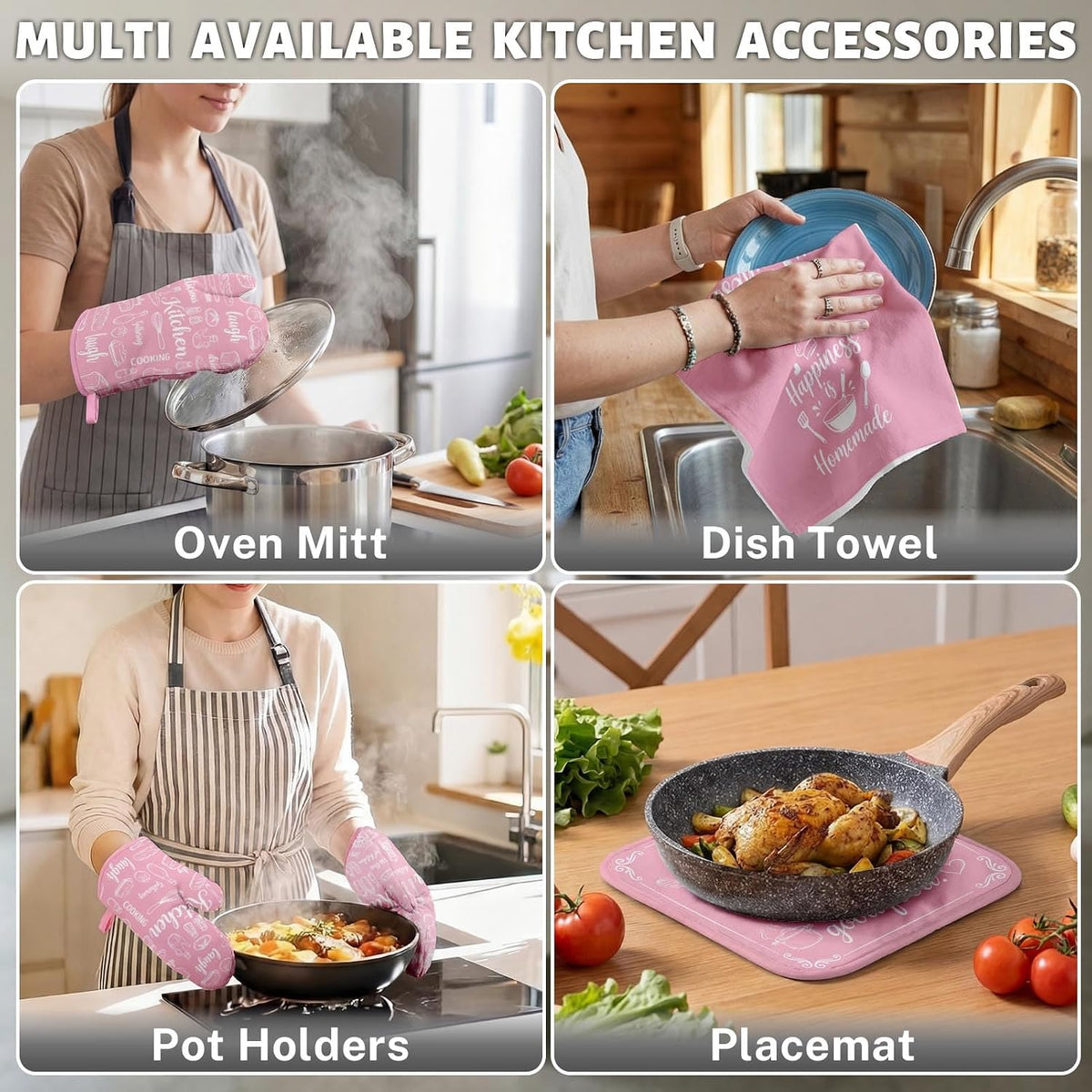 Pink Kitchen Decor Set, Pink Kitchen Towels, 8 Pack
