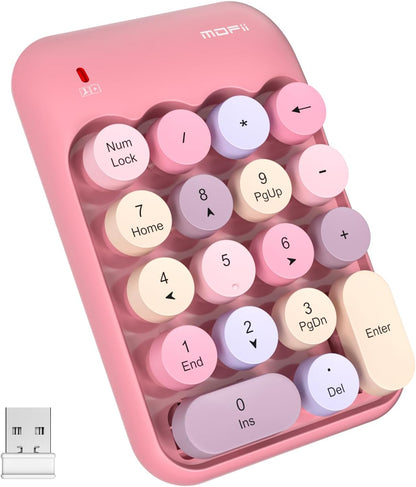 Wireless Number Pads - Pink Numeric Keypad 18 Keys USB 2.4G Round Keycap Colorful Extensions Keypads, Financial Accounting Portable Numpad 10 Key for Laptop/PC/Notebook/Surface Pro