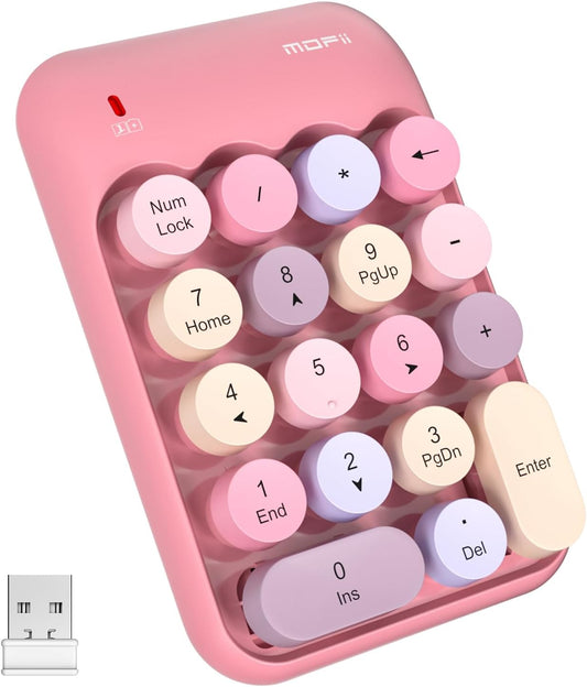 Wireless Number Pads - Pink Numeric Keypad 18 Keys USB 2.4G Round Keycap Colorful Extensions Keypads, Financial Accounting Portable Numpad 10 Key for Laptop/PC/Notebook/Surface Pro