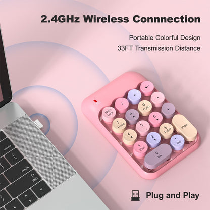 Wireless Number Pads - Pink Numeric Keypad 18 Keys USB 2.4G Round Keycap Colorful Extensions Keypads, Financial Accounting Portable Numpad 10 Key for Laptop/PC/Notebook/Surface Pro