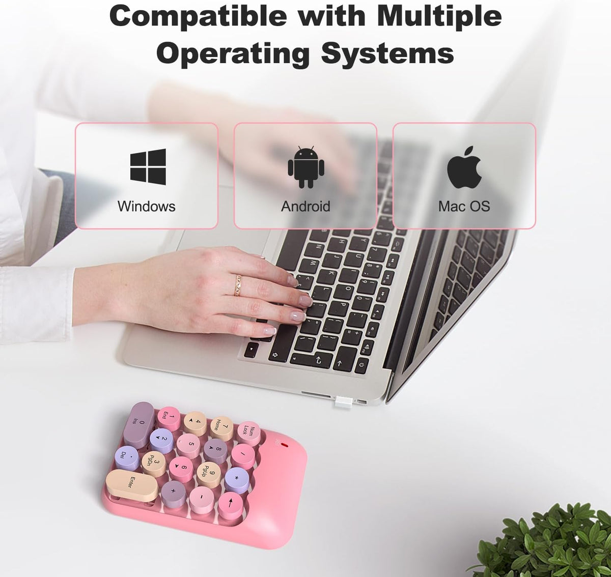 Wireless Number Pads - Pink Numeric Keypad 18 Keys USB 2.4G Round Keycap Colorful Extensions Keypads, Financial Accounting Portable Numpad 10 Key for Laptop/PC/Notebook/Surface Pro