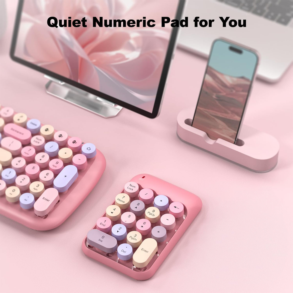 Wireless Number Pads - Pink Numeric Keypad 18 Keys USB 2.4G Round Keycap Colorful Extensions Keypads, Financial Accounting Portable Numpad 10 Key for Laptop/PC/Notebook/Surface Pro