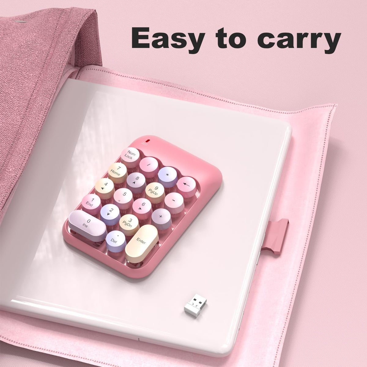Wireless Number Pads - Pink Numeric Keypad 18 Keys USB 2.4G Round Keycap Colorful Extensions Keypads, Financial Accounting Portable Numpad 10 Key for Laptop/PC/Notebook/Surface Pro