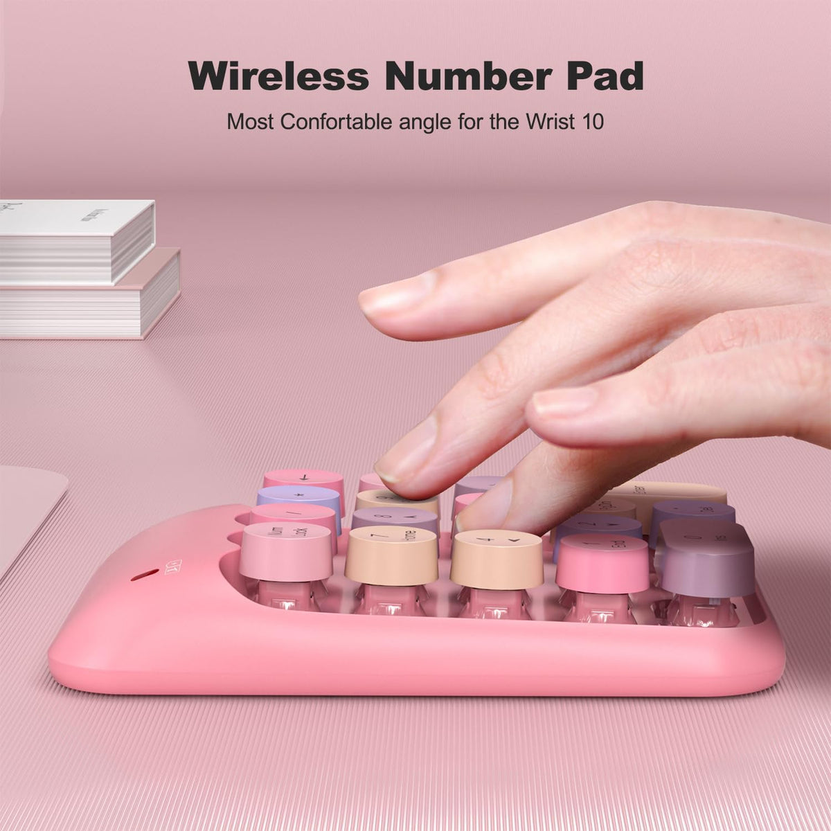 Wireless Number Pads - Pink Numeric Keypad 18 Keys USB 2.4G Round Keycap Colorful Extensions Keypads, Financial Accounting Portable Numpad 10 Key for Laptop/PC/Notebook/Surface Pro