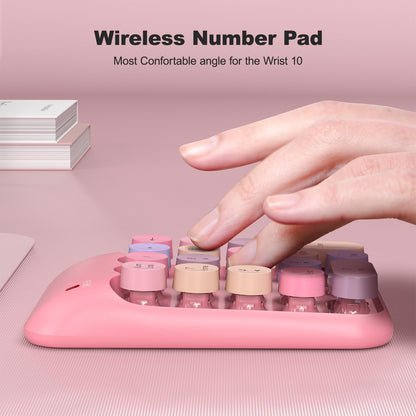 Wireless Number Pads - Pink Numeric Keypad 18 Keys USB 2.4G Round Keycap Colorful Extensions Keypads, Financial Accounting Portable Numpad 10 Key for Laptop/PC/Notebook/Surface Pro
