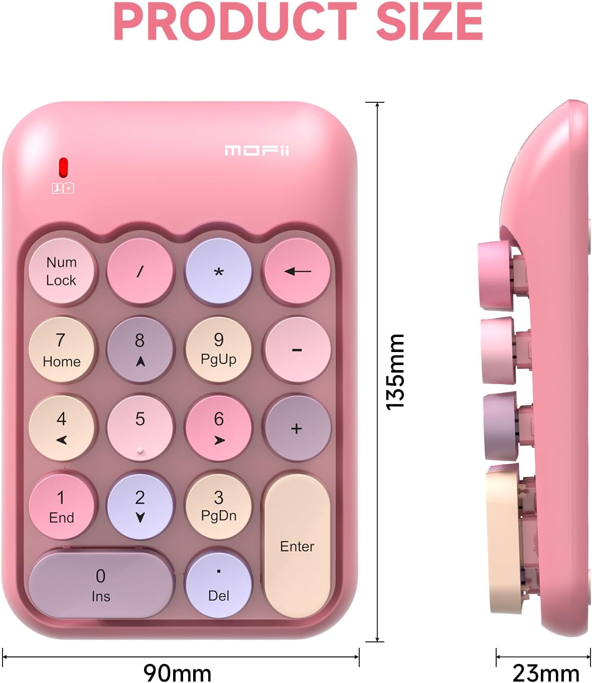 Wireless Number Pads - Pink Numeric Keypad 18 Keys USB 2.4G Round Keycap Colorful Extensions Keypads, Financial Accounting Portable Numpad 10 Key for Laptop/PC/Notebook/Surface Pro