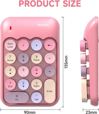 Wireless Number Pads - Pink Numeric Keypad 18 Keys USB 2.4G Round Keycap Colorful Extensions Keypads, Financial Accounting Portable Numpad 10 Key for Laptop/PC/Notebook/Surface Pro