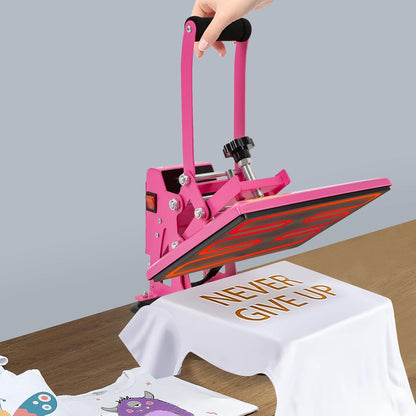 Heat Press Machine for T Shirts, 11.8 * 9 inches Modern Portable Heat Press Machine with Adjustable Time (0-999s) & Temperature (0-752 ° F), 700W Commercial Electric Heat Press Machine (Pink)