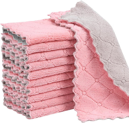 11Pack Kitchen Dish Cloths Reusable Dish Towels,Super Absorbent Coral Velvet Cleaning Cloths for Cleaning Tableware, Kitchen, Bathroom(Pink grey10 x 6")