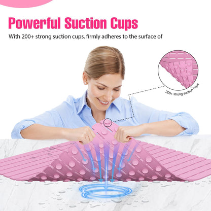 Shower Mat Non-Slip Bath Mat for Tub and Shower Stall,236 Suction Cups with Drain Holes, Quick Dry Machine Washable, Extra Grip for Stand Up Showers, Bathroom Essentials 24x24 Inch (Pink)