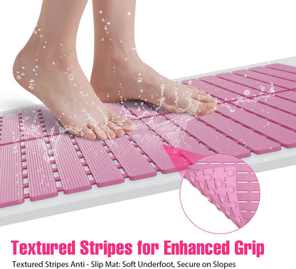 Shower Mat Non-Slip Bath Mat for Tub and Shower Stall,236 Suction Cups with Drain Holes, Quick Dry Machine Washable, Extra Grip for Stand Up Showers, Bathroom Essentials 24x24 Inch (Pink)