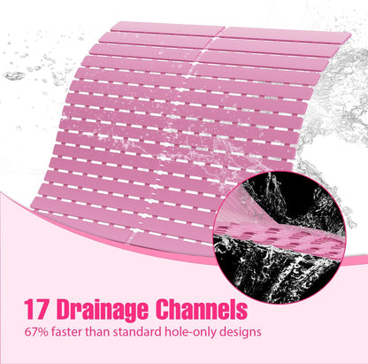 Shower Mat Non-Slip Bath Mat for Tub and Shower Stall,236 Suction Cups with Drain Holes, Quick Dry Machine Washable, Extra Grip for Stand Up Showers, Bathroom Essentials 24x24 Inch (Pink)