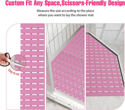 Shower Mat Non-Slip Bath Mat for Tub and Shower Stall,236 Suction Cups with Drain Holes, Quick Dry Machine Washable, Extra Grip for Stand Up Showers, Bathroom Essentials 24x24 Inch (Pink)