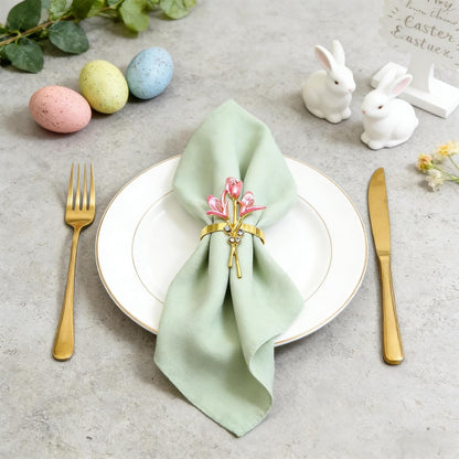 Lily Flower Napkin Rings Set of 6 Pink Enamel & Rhinsetone Floral Napkin Holder for Holiday Gatherings Garden Wedding Party Decor,Elegant Dining Table Setting for Rustic Farmhouse Daily