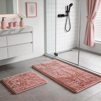 Pink Bathroom Rugs Chenille Bath Mat Set 2-Piece Bath Rugs for Bathroom Extra Soft Bath Mats for Bathoom Non Slip Absorbent Shag Bathoom Carpet